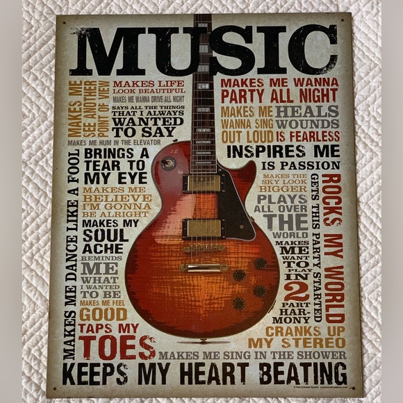 Guitar Metal Sign with Music Words Distressed Look - Picture 2 of 11